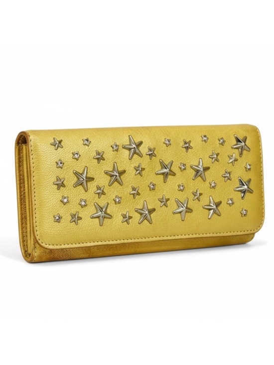 Jimmy Choo Handbags - Jimmy Choo Nino Crystal Star-Studded Pearlized Yellow Leather Wallet and COA